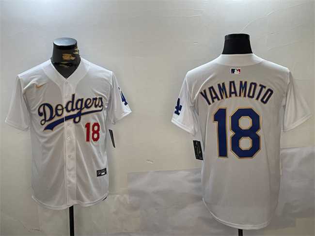 Men%27s Los Angeles Dodgers #18 Yoshinobu Yamamoto White Gold Home Limited Stitched Jerseys->los angeles dodgers->MLB Jersey